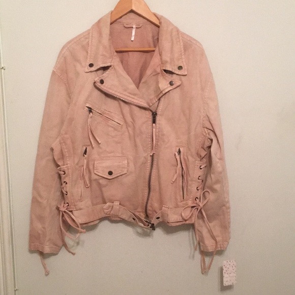 Free People Denim Lace Up Moto Jacket M NWT - Picture 2 of 8